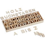 Relaxdays Holzbuchstaben Set, 324 TLG, Großbuchstaben A-Z, &-Zeichen, 3 cm, kleine Buchstaben zum Basteln, Deko, Natur