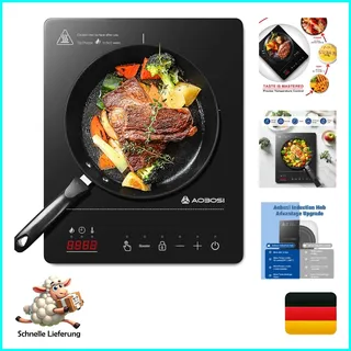 AAOBOSI Induktionskochfeld 1 Platte 2000W, Touch, Timer, Schwarz