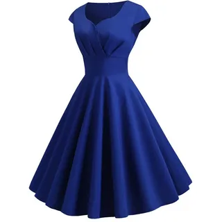 50er Rockabilly Petticoat Kleid Damen Hepburn Einfarbige Abendkleid Kurzarm Ballkleid mit V-Ausschnitt A-Linien Swing Cocktailkleid Hohe Taille Partykleid Abiballkleid Brautjungfern Kleider - L