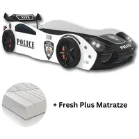 Aileenstore Autobett "Police" Spielbett für Kinder 90x200 inkl. Lattenrost und Fresh Plus Matratze
