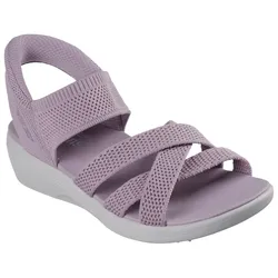 Keilsandalette SKECHERS "ARYA", Damen, Gr. 42, lila (lavendel), Textil, casual, Schuhe, Freizeitschuh, Sandale in veganer Verarbeitung