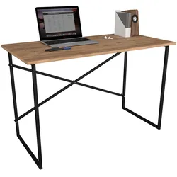 Schreibtisch VCM "VCM Holz Metall Schreibtisch Computertisch Arbeitstisch Bürotisch Büro Industrie Styl Insasi" Gr. 90, honig, eiche, B:90cm H:75cm T:50cm, Tische