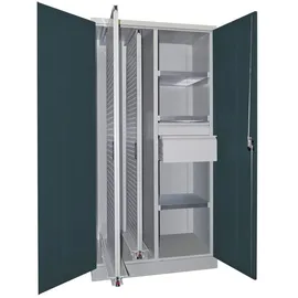 Pavoy Vertikalauszugsschrank, Trennwand, 2 Auszüge, 3 FB, 2 Schubladen, RAL 7035/7016