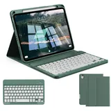 zoyu Hülle mit Tastatur für iPad 11. Generation 2025 A16 / iPad 10. Generation 2022 10,9 Zoll, Magnetische Anti-Detach Tastatur Hülle, QWERTZ Layout Keyboard, Dunkelgrün