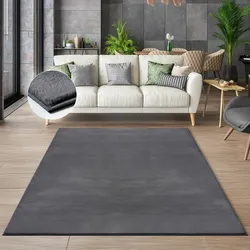Teppich THE CARPET "Cosy", grau (anthrazit), B:240cm H:11mm L:340cm, Polyester, Teppiche, Wohnzimmer Teppich Fell-Optik waschbar elegant