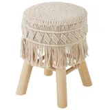 Atmosphera Hocker Makramee und Holz 32 x 42 cm Beige