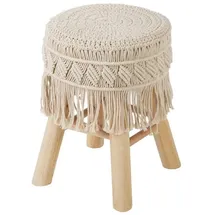 Atmosphera Hocker Makramee und Holz 32 x 42 cm Beige