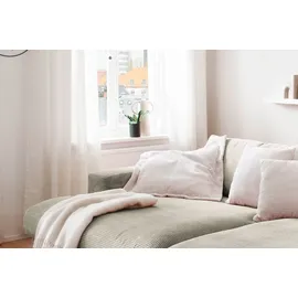 KAWOLA Big Sofa XL MADELINE mit Holztablett natur für Armlehne Cord steingrau