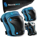 SKATEWIZ Protektoren-Set 3-er Set Inline Skating Skateboard Kinder Schoner Set Schützer blau XS