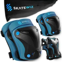 SKATEWIZ Protektoren-Set 3-er Set Inline Skating Skateboard Kinder Schoner Set Schützer blau XS