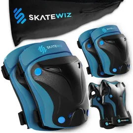 SKATEWIZ Protektoren-Set 3-er Set Inline Skating Skateboard Kinder Schoner Set Schützer blau XS