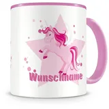 Samunshi® Kindertasse mit Namen großes rosa Einhorn Tasse Personalisierte Tasse mit Namen Kinder Kinderbecher mit Namen Kindergarten rosa 300ml