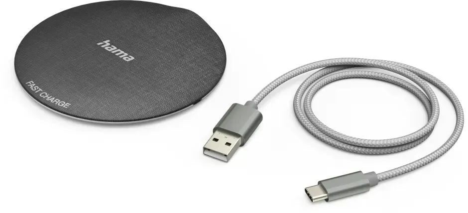 Hama QI-FC10 Metal Handy, Smartphone Schwarz, Silber USB Kabelloses Aufladen Schnellladung Drinnen