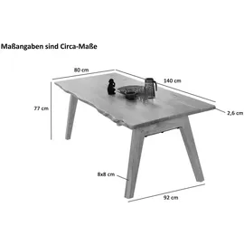 SAM Outillage Esstisch Baumkante massiv Akazie natur 140 x 80 A-Holzgestell naturfarben NELE