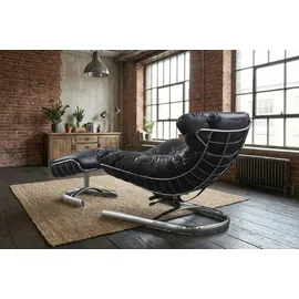 KAWOLA Relaxsessel LORNA Leder 87 x 80 x 87 cm schwarz mit Hocker