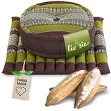 livasia Meditationskissen Yogakissen Set L - Zafu Ø 38x15cm / Matte 50x50x4,5cm, Kapok, vegan, handgefertigt braun|grün