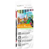 Tombow ABT-6C-2 Fasermaler Dual Brush Pen mit zwei Spitzen, 6-er Set, pastellfarben