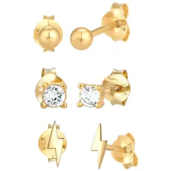 Elli Stecker Kugel Blitz Kristall 3er Set 925 Silber goldfarben Damen 