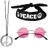 Boland 44518 - Zubehörset Peace, 3-teiliges Set, Stirnband, Partybrille und Halskette, Modeschmuck, Flower Power, 70er Jahre, Hippie, Accessoire, Verkleidung, Kostüm, Karneval, Mottoparty