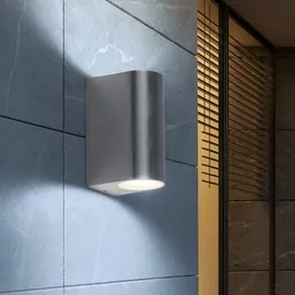 Harms Import UP and Down Aussen GU10 Aussenleuchte Haustür Fassadenleuchte silber Wandleuchte Außen Terrasse, auf- und abwärts leuchtend, Aluminium Druckguss, 2x GU10, BxH 7x15,1 cm