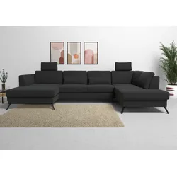 Wohnlandschaft SIT & MORE "Olsen U-Form", schwarz, B:335cm H:88cm T:201cm, 100% Polyester, Sofas, inklusive Sitztiefenverstellung, wahlweise mit Bettfunktion, 15cm hoch