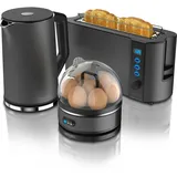 Arendo - Wasserkocher mit Toaster und Eierkocher SET Edelstahl Grau Wasserkocher 1,5L 40° - 100°C, Toaster 2 Scheiben LED-Display 6 Bräunungsgrade