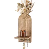 HofferRuffer 3-in-1 Wandregal Holz,Wandvase+Kerzenhalter+ Schlüsselhaken,Boho Wanddeko Holz, Wandorganizer hängend, Wooden Wall Shelves, platzsparend für Wohnzimmer Schlafzimmer Flur(Natur)