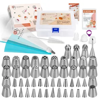 Wenburg Spritzbeutel mit Tüllen - 100-tlg. Torten Spritztüllen Set aus Edelstahl - Profi Spritzbeutel Set für den ambitionierten Hobby Bäcker - Vielseitig Einsetzbares russische
