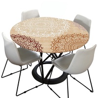 Morbuy Tischdecke Outdoor Rund 180 cm, Elastisch Rund Abwaschbar Tischdecken Wasserabweisend Lotuseffekt Garten Tischdecke Beige Mandala Table Cloth, Ideal für 160cm-170cm