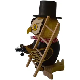 Drechslerei Kuhnert Räuchermann Eule Schornsteinfeger 15 cm Braun