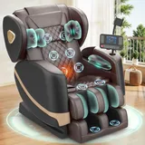 F FURNIMAT Massagesessel, Ganzkörper-Massagestuhl mit 14 Rollen, 8 Komfort-Luftkissen & Zero Gravity– Bluetooth Lautsprecher, Touchscreen, Handyhülter, Wärme für Lenden und Beine (Schwarz + Braun)