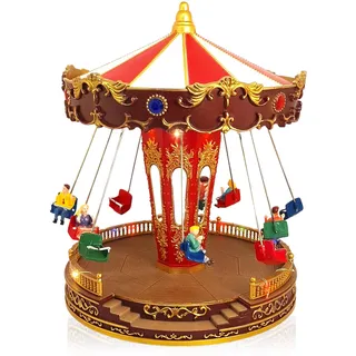 TIN Dreams | Weihnachtskarussell mit Bewegung, Musik und LED-Beleuchtung | Musikalisches Kettenkarussell | Weihnachtsdorf, Miniatur-Villa, Weihnachtslandschaft mit Beleuchtung | Weihnachtsdeko Innen
