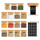 luxuskollektion 16 Glasgewürzdosen M.bambusdeckel 113ml+275 Etiketten