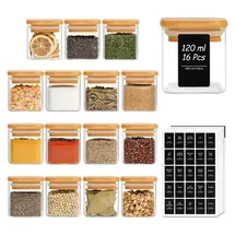 luxuskollektion 16 Glasgewürzdosen M.bambusdeckel 113ml+275 Etiketten