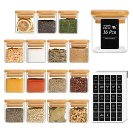 luxuskollektion 16 Glasgewürzdosen M.bambusdeckel 113ml+275 Etiketten