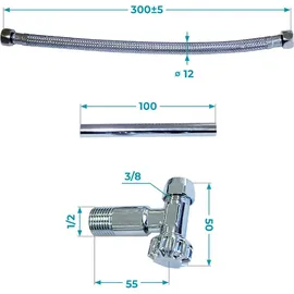 Calmwaters Calmwaters® Anschluss-Set Spülkasten, Komplettset für rückseitigen Anschluss von Spülkästen, Wasserzulauf von hinten, Wandanschluss 1/2, Schlauchanschluss 3/8, Metall, Chrom, 30LC3185