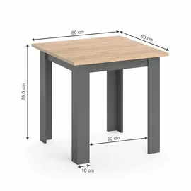 Vicco Esstisch Karlos, Goldkraft Eiche/Anthrazit, 80 x 80 cm