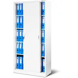 Jan Nowak Aktenschrank Büroschrank mit Schiebetüren Metall 4 Fachböden Pulverbeschichtung Abschließbar 185 cm x 90 cm x 40 cm (White)