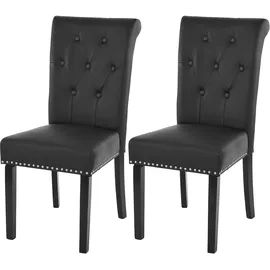 MCW 2er-Set Esszimmerstuhl Chesterfield Edinburgh II, Stuhl Küchenstuhl, Nieten ~ Kunstleder, schwarz, dunkle Beine