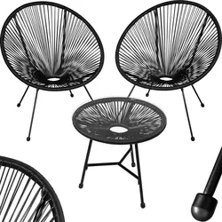 tectake® 2 Gartenstühle Santana mit Tisch, Retro-Design im Acapulco-Stil, UV-beständig, Belastbarkeit Stuhl 120 kg