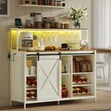 VASAGLE Barschrank, mit Steckdosenleiste, Sideboard mit sprachgesteuerter LED-Beleuchtung, Schiebetüren, S-Haken, Weinglashalter, Flaschenhalter, vintageweiß-honigbraun LSC201WJ02