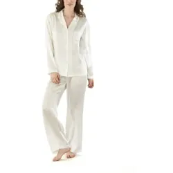 Damella Woven Silk Plain Pyjamas Set Elfenbein Seide Small Damen