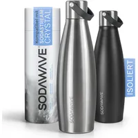 SODAWAVE® Trinkflasche Edelstahl [620ml] kompatibel mit SodaStream Crystal I Doppelwandige Thermo Edelstahl Trinkflasche I 100% auslaufsichere Flasche ideal für unterwegs (Edelstahl)