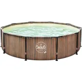 Frame-Pool Swimmingpool Teak-Optik 366 x 91cm Schwimmbecken Quick Up Skimmer