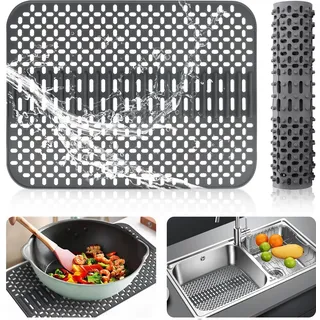 LeapBeast Spülbeckeneinlage Silikon, Matte für Spülbecken,Spülbeckeneinlage Eckig, Spülbecken Matte zum Abstellen und Trocken von Besteck Hitze und Rutschfestigkeit (Dunkelgrau, 43 x 32 x 1.2cm)