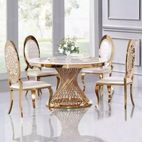 Esstisch Runder Tisch Goldener Fuß Chrom Luxus JVmoebel