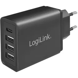 LogiLink Steckdosenadapter 4-fach-USB mit USB-C und 3x USB-A, 27W, Schwarz