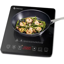 amzchef Induktionskochplatte,2000W Einzelinduktionskochfeld mit schlankem Design, 20 Leistungsstufen,20 Temperatureinstellungen, Sicherheitsverriegelung,3-Stunden-Timer, Schwarz