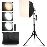 Vevor Softbox-Set, 400 x 400 mm, Profi Fotostudio Set mit 45 W LED-Birnen, 3000–6500 K einstellbare Farbtemperatur, Stativständer, Studioleuchten für Fotografie, Videoaufnahmen, Live-Streaming