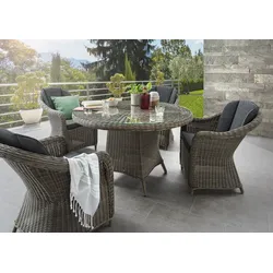 Destiny Garten-Essgruppe »MALAGA LUNA«, (Set, 5 tlg., 1 Tisch, 4 Sessel), (Set, 13-tlg., 4x Sessel, 1 Tisch Ø 100x75cm) Alumninium, Polyrattan Destiny vintage grau